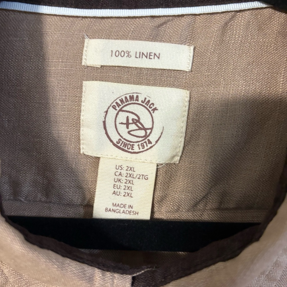 Panama Jack 100% Linen Tan Casual Button Down Shirt, Size 2XL - Picture 4 of 6